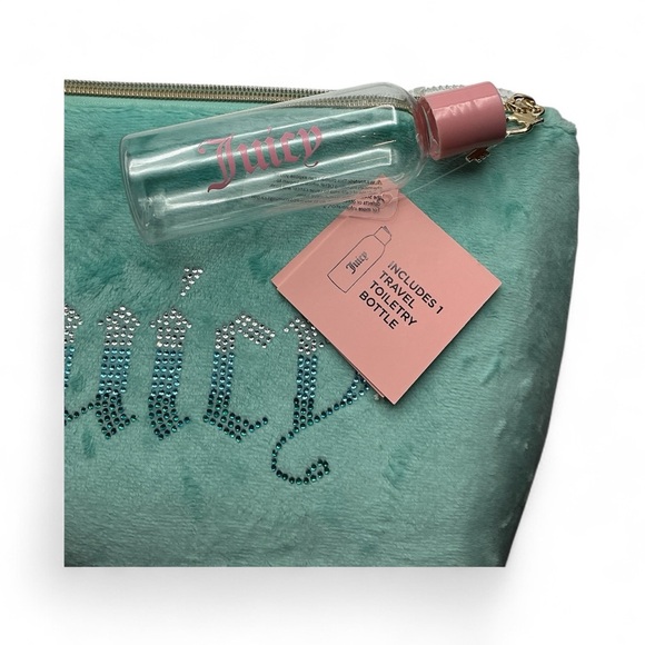 NWT Juicy Couture Teal Cosmetic Bag with Travel Toiletry Bottle NWT - Picture 7 of 14